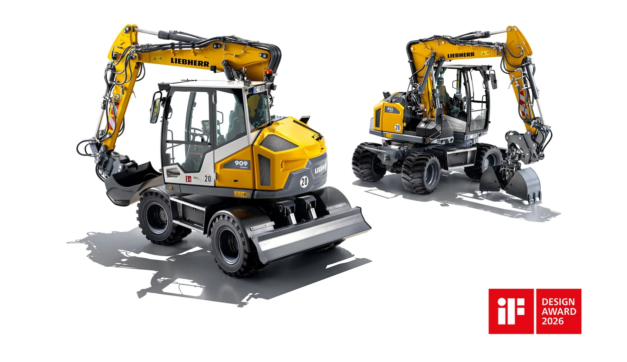 Liebherr-Mobilbagger A 909 Compact und A 911 Compact Litronic wurden mit dem iF DESIGN AWARD 2026 ausgezeichnet. Bild (c) Liebherr