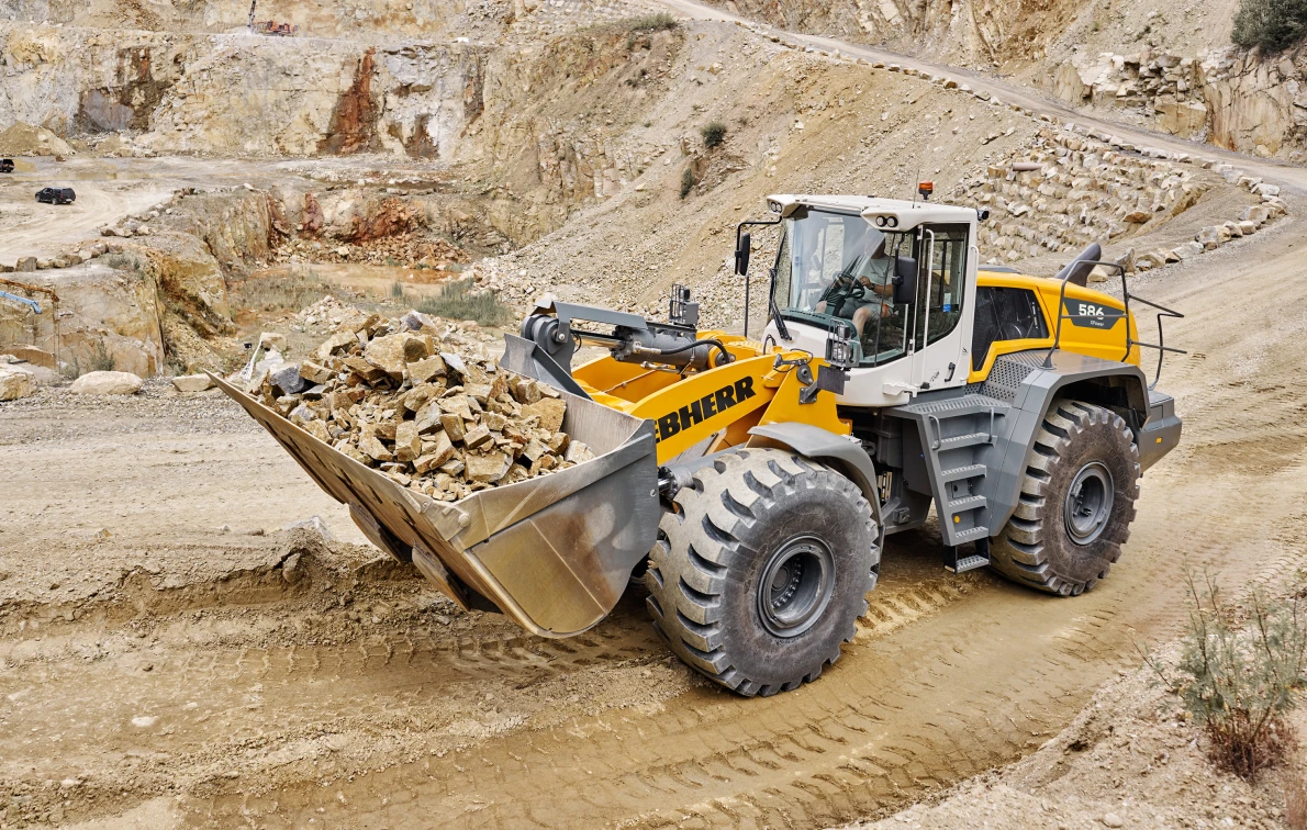Der robuste Liebherr-Radlader L 586 XPower eignet sich für anspruchsvolle Arbeiten in der Gewinnung. Bild (c) Liebher
