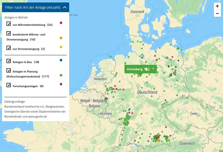 Projektlandkarte_Tiefe_Geothermie Auszug aus der digitalen Version der Projektlandkarte Tiefe Geothermie