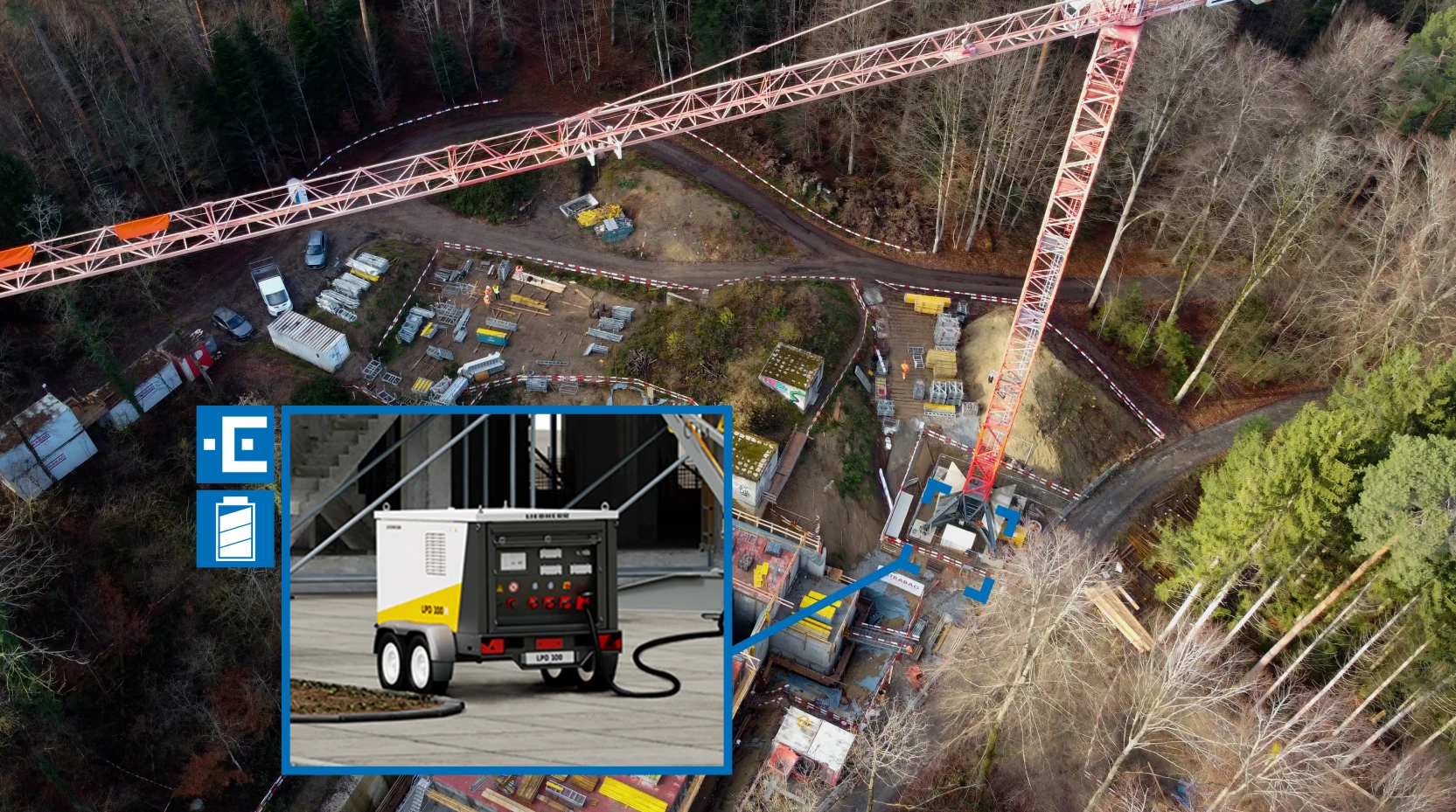 Mangelnde Netzversorgung wird durch den mobilen, batteriebasierten Energiespeicher LPO 100 von Liebherr ausgeglichen. Bild (c) Liebherr